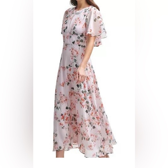 Calvin Klein Floral-Print Chiffon Capelet-Detail Maxi Dress sz 4 Flutter  Sleeve - mordernwear.com